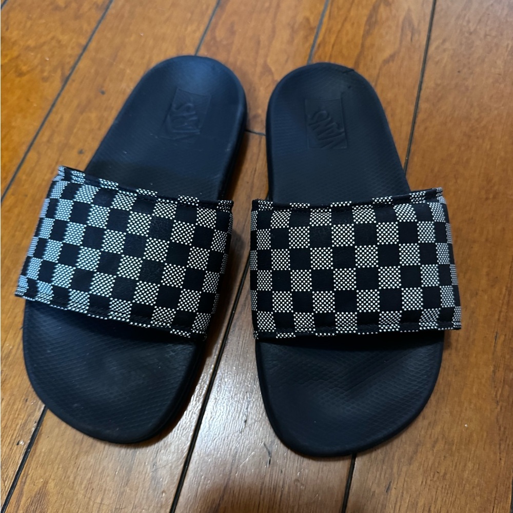 Vans Black and White Checkered Slides
